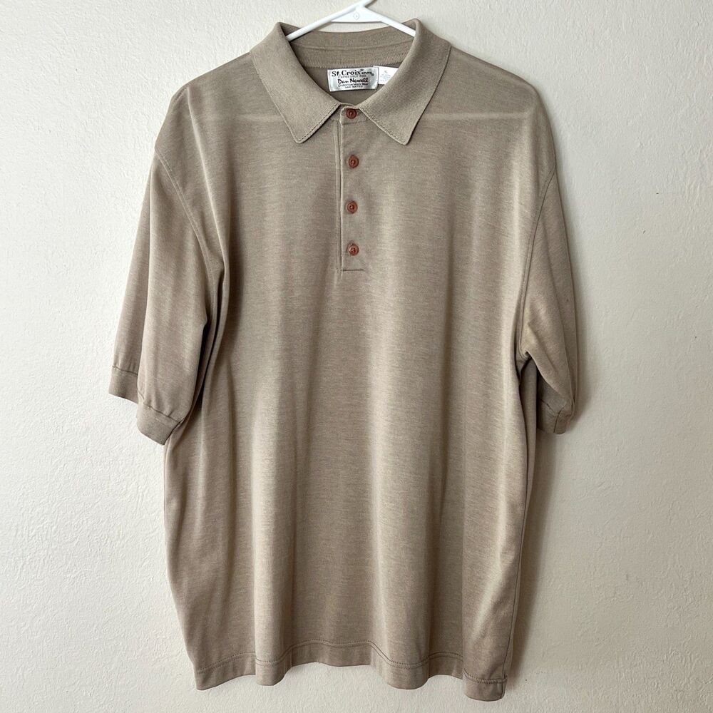 Vintage St. Croix Knits for Dan Newell Men's XL Beige Polo Shirt Made in USA